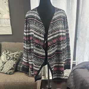 Torrid 1. Black, White & Pink Patterned Women's Cardigan Sweater